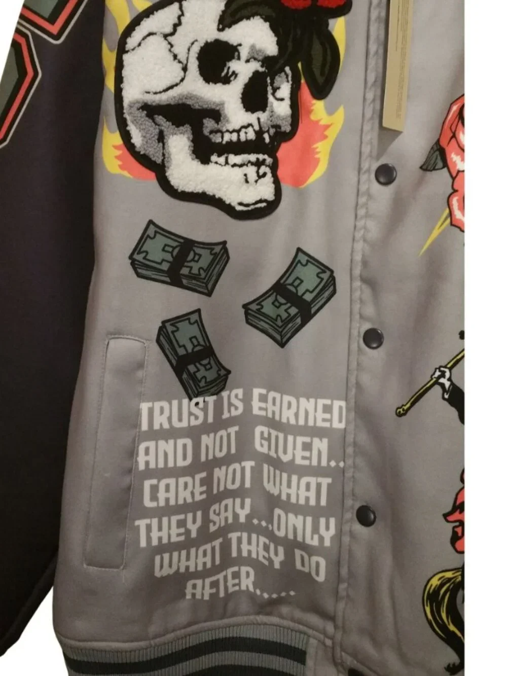 REASON Trust Patch Varsity Jacket Gray Men's Size XL - NEW